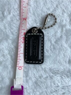 Coach Black Leather Key & Card Holder Tag with Silver Chain (48)